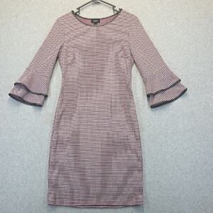 Tacera Red Houndstooth Bodycon Dress Bell Sleeves Size S